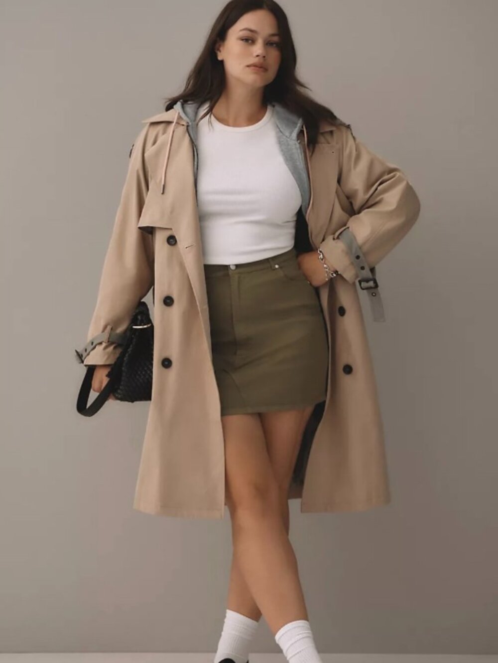 Anthropologie Pilcro Hooded Dickie Belted Trench Coat Beige Tan Plus Size 2X